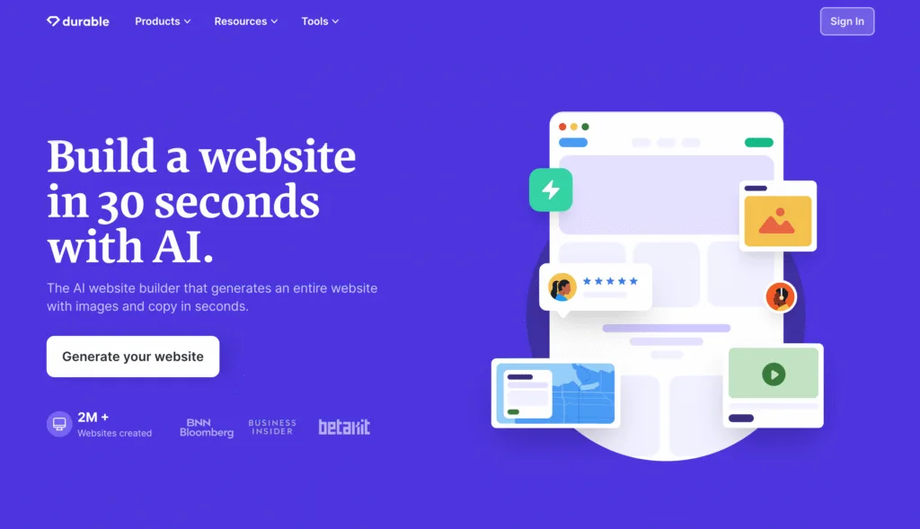 Durable AI website builder generating site content