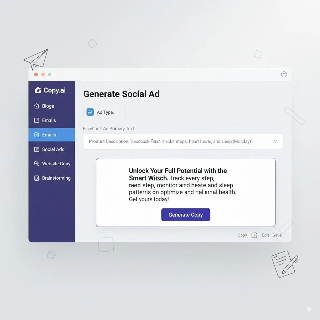 Copy.ai generating marketing copy using pre-built template