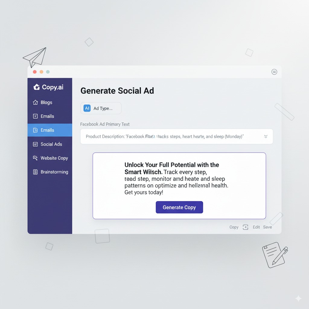 Copy.ai generating marketing copy using pre-built template