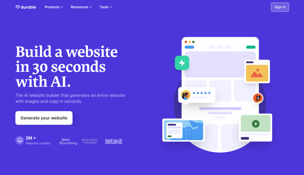 Durable AI website builder generating site content