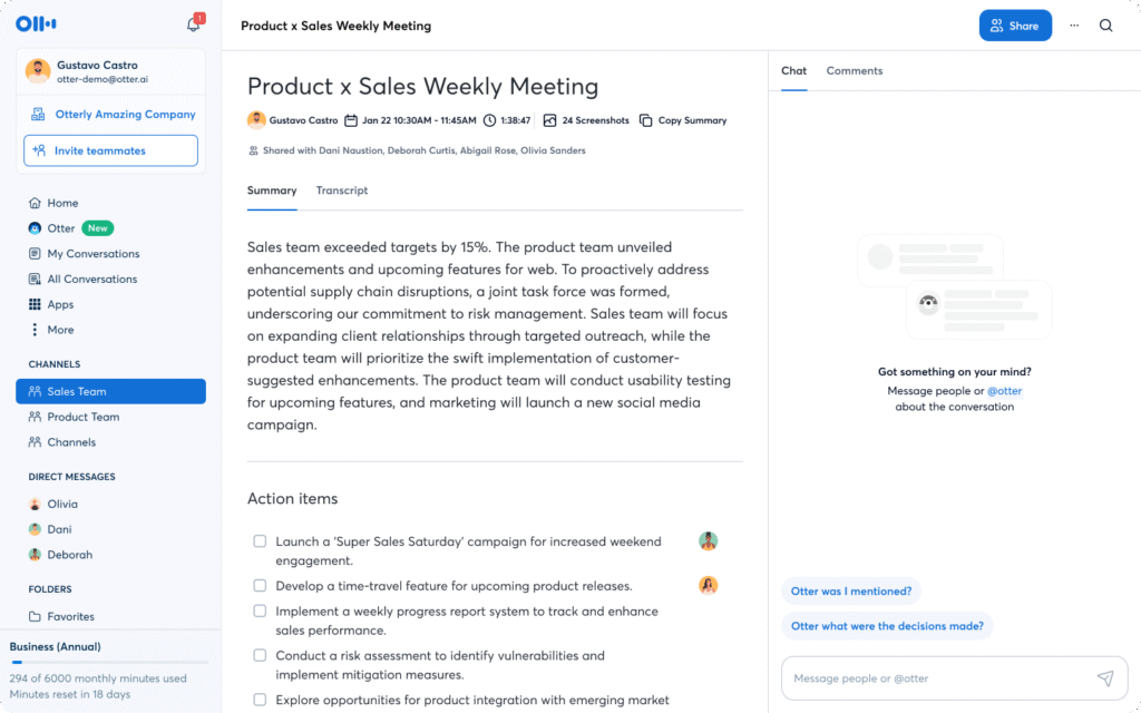 Otter.ai meeting transcription with searchable AI notes