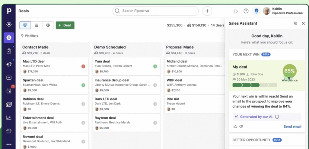 Pipedrive AI sales assistant interface